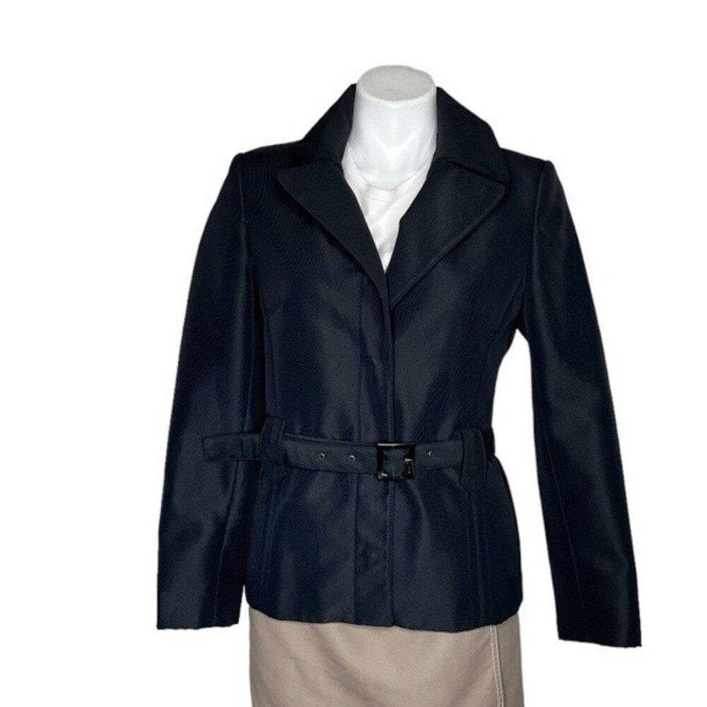 BENETTON Black Jacket Blazer Belted Snap Closure Lined Oversized Collar Size 44